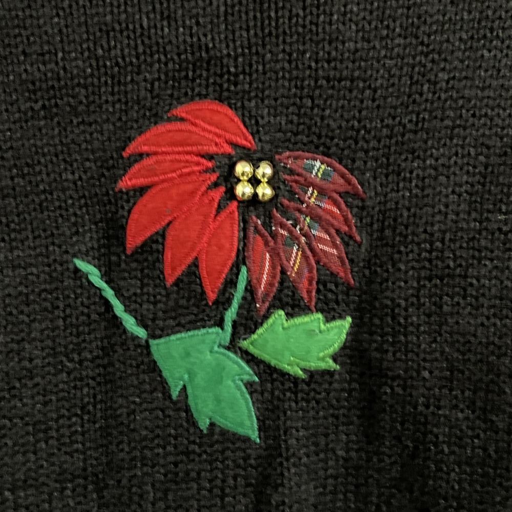 Vtg Bobbie Brooks Womens Plus‎ Sweater Vest Ugly Christmas Poinsettia Black 2XL - Picture 7 of 8